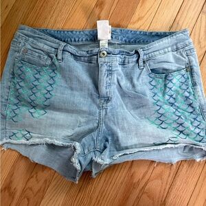 Little Mermaid Denim Shorts with Mermaid Scale Accents